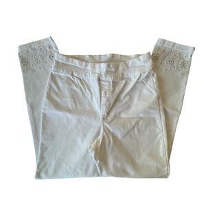 Hue Womens White Denim Leggings Floral Eyelet Rhinestone Ankle Jeggings‎ Size M